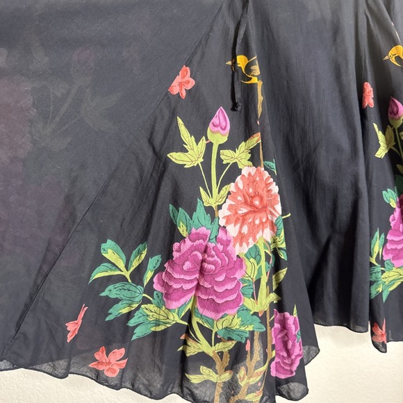 Soft Surroundings Dresses & Skirts - Soft Surroundings Medium Petite Midi Skirt Floral Birds‎ Black Drawstring Artsy